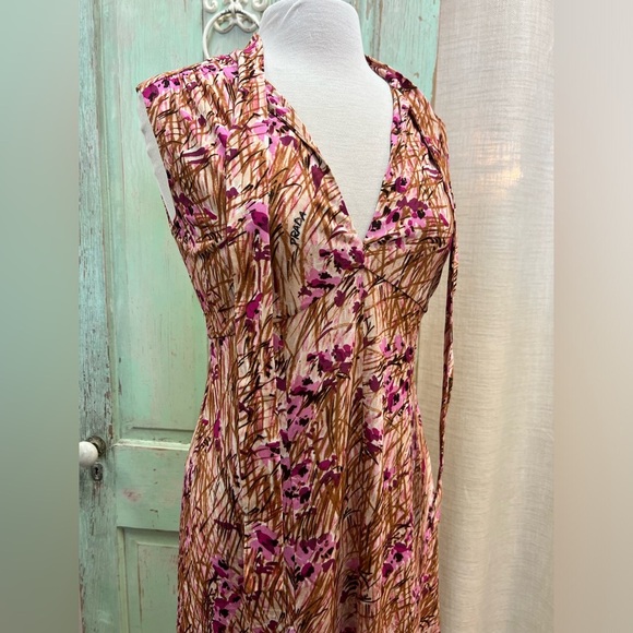 Prada Floral Pink Silk Midi Sleeveless Dress Worn Once Excellent Condition 42 - Picture 3 of 10